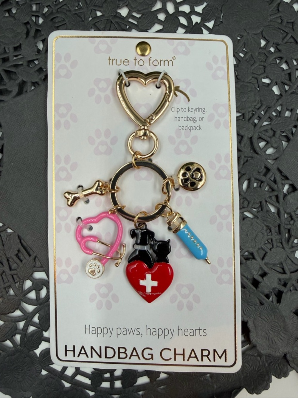 True to Form Dog Lover Handbag Charm Keychain Vet Nurse Pet Lover Gift NWT